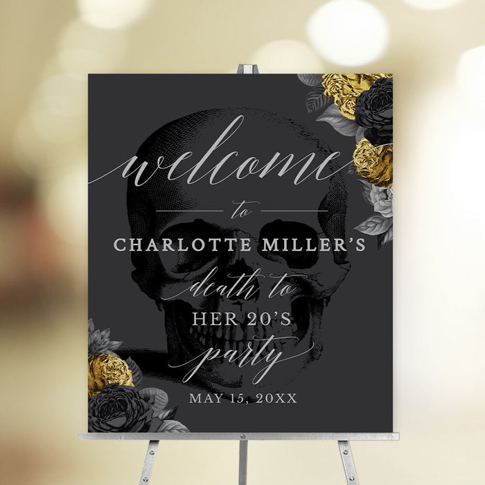 Death to My 20s Party Welcome Sign Editable Template in Gold and Black, Printable Sign Digital Download, 30th 40th 50th Birthday, RIP 20s