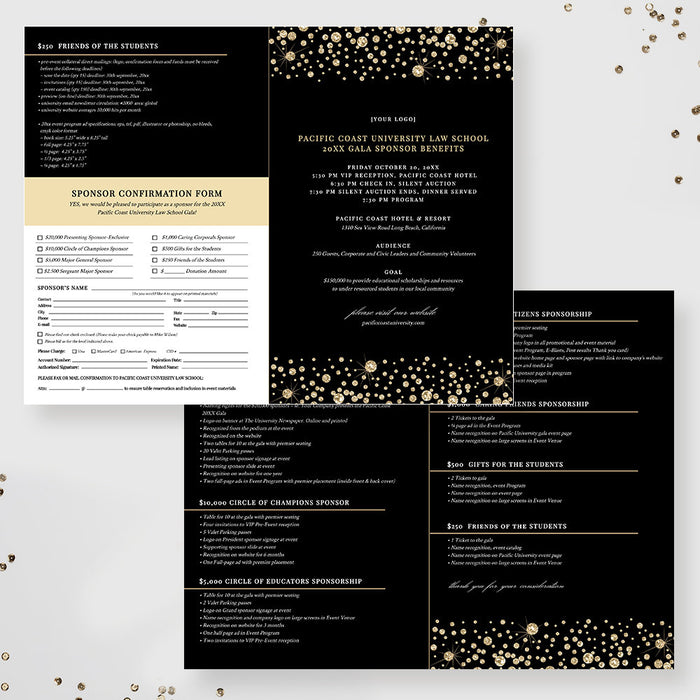 Black and Gold Gala Party Invitation Template, Business Sponsorship Form Digital Download, RSVP Card, Event Program Template, Ticket Invite