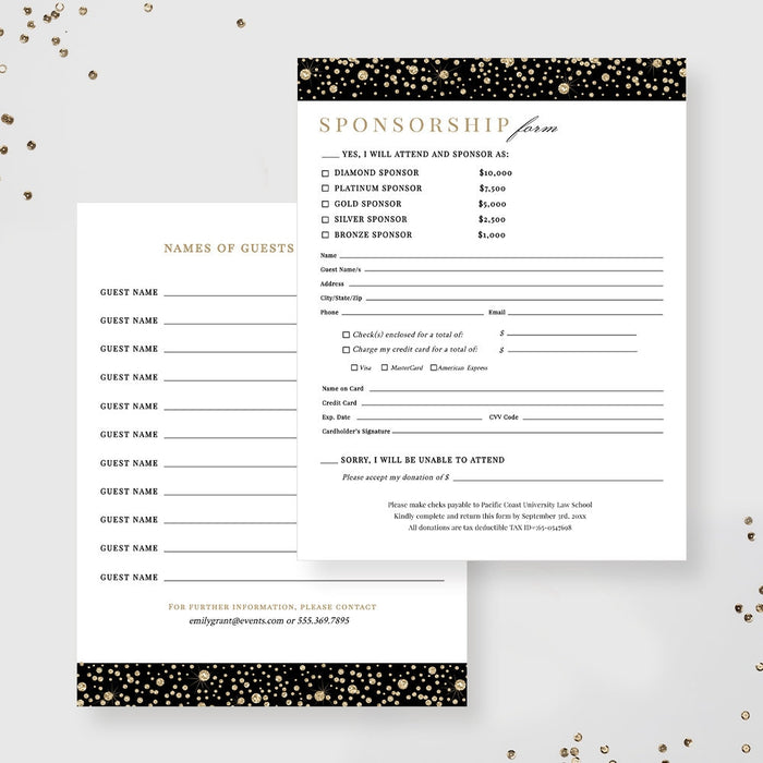 Black and Gold Gala Party Invitation Template, Business Sponsorship Form Digital Download, RSVP Card, Event Program Template, Ticket Invite