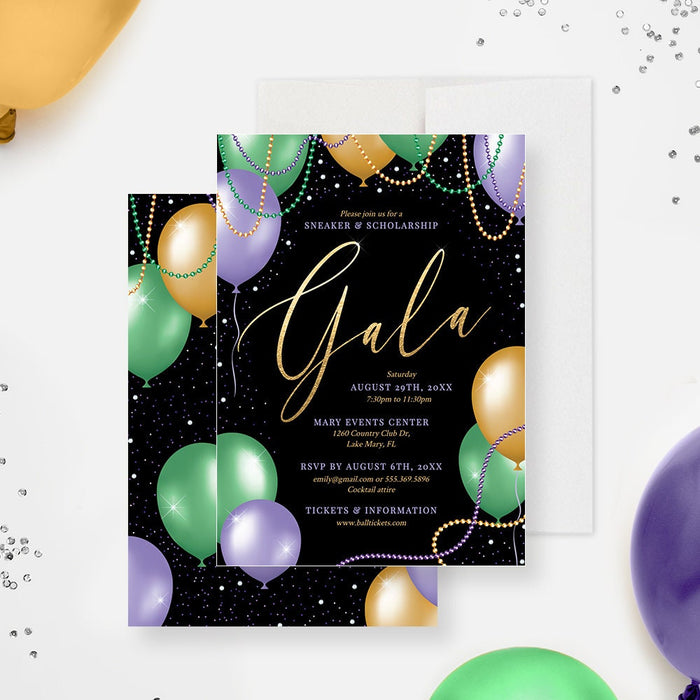 Gala Party Invitation Digital Download in Mardi Gras Colors, Company Work Gala, Business Fundraising Event in Green Purple and Gold