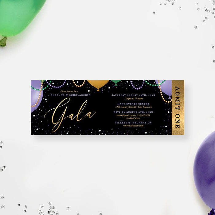 Gala Party Invitation in Green Purple Gold, Mardi Gras Fundraising Event Digital Download, Letterhead Ticket Sponsorship Program Template