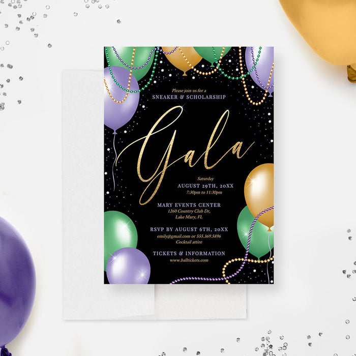 Gala Party Invitation Digital Download in Mardi Gras Colors, Company Work Gala, Business Fundraising Event in Green Purple and Gold