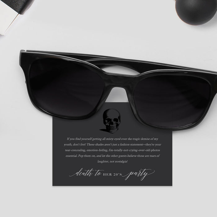 Funeral Birthday Party Favor Card to go with Somber Sunglasses, Card Template to go with Dark Shades for Death to My 20s Party Digital File