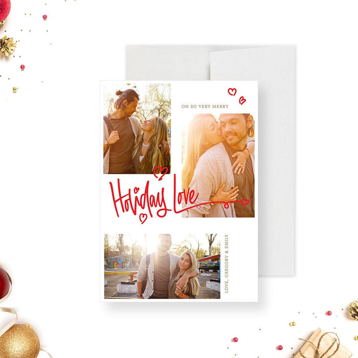 Holiday Love Editable Greeting Photo Card Template For Couples and Families, Christmas Printable Digital Download, Romantic Love Hearts