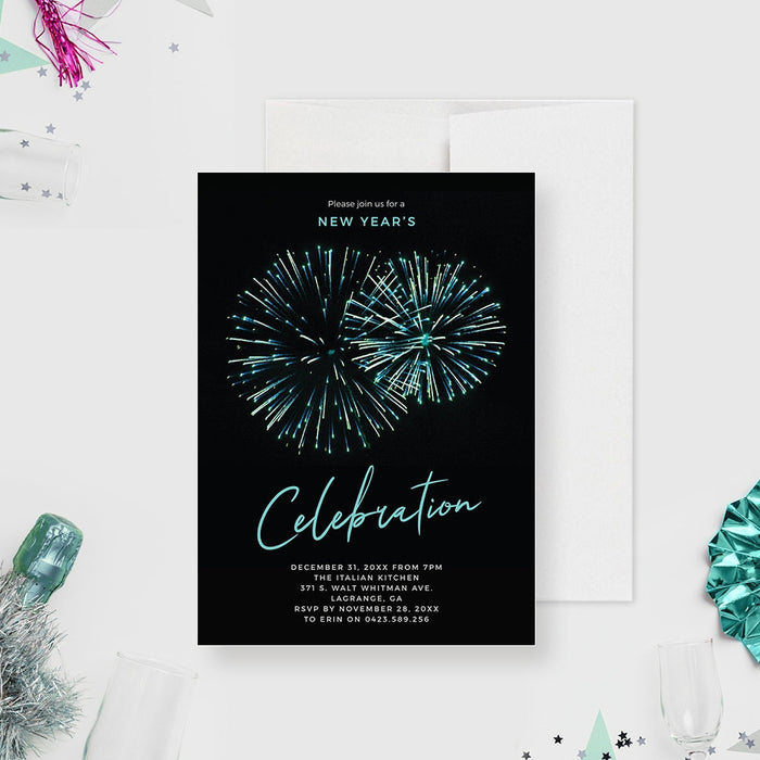 New Year Celebration Party Invitation Editable Template, New Years Fireworks Printable Digital Download, End of Year Party 4th July