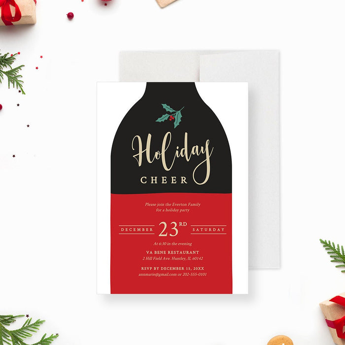 Holiday Cheer Wine Bottle Party Editable Template, Christmas Drinks Printable Digital Download, Work Professional Christmas Party