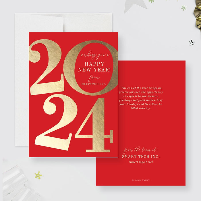 Elegant Happy New Year Cards 2024, Business Holiday Greeting Cards 2023, Christmas Wishes Cards for Clients Partners, Corporate Holiday Card