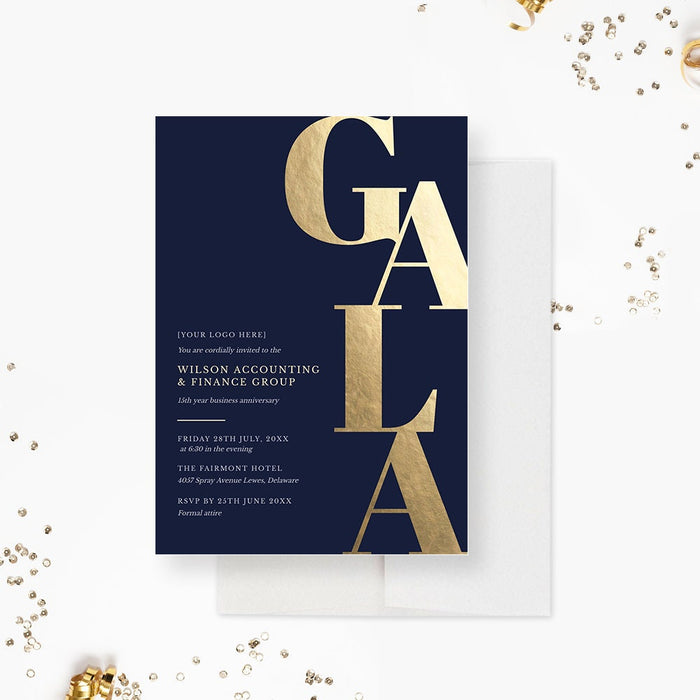 Navy and gold gala fundraiser invitation template set