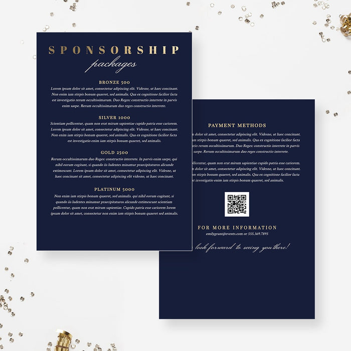 Navy and gold gala fundraiser sponsorship template set
