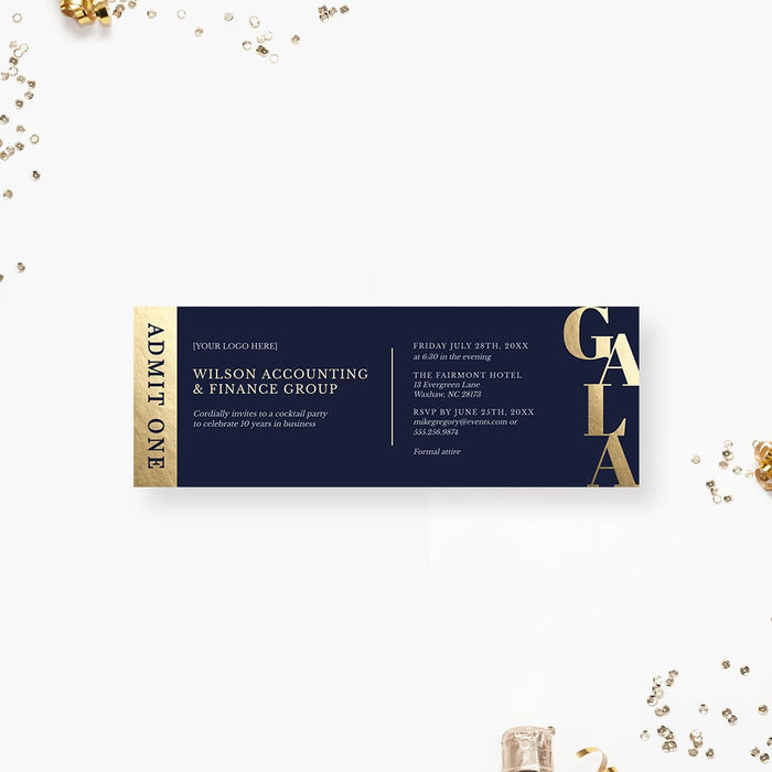 Navy and gold gala fundraiser ticket template set