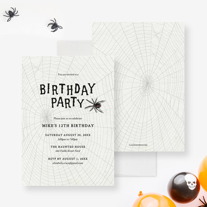 Spooky Birthday Party Invitation Template Spider Web