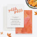 Thanksgiving dinner invitation template featuring autumn leaves, pumpkins, and “gobble gobble” text in warm fall colors