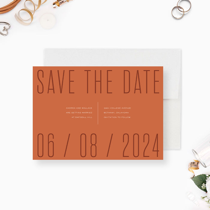 Unique Rust Orange Fall Wedding Invitation with Elegant Minimalist Typography, Fall Wedding Save the Date
