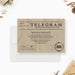 Vintage telegram birthday invitation with aged paper design, retro style layout, and classic old fashioned message format.