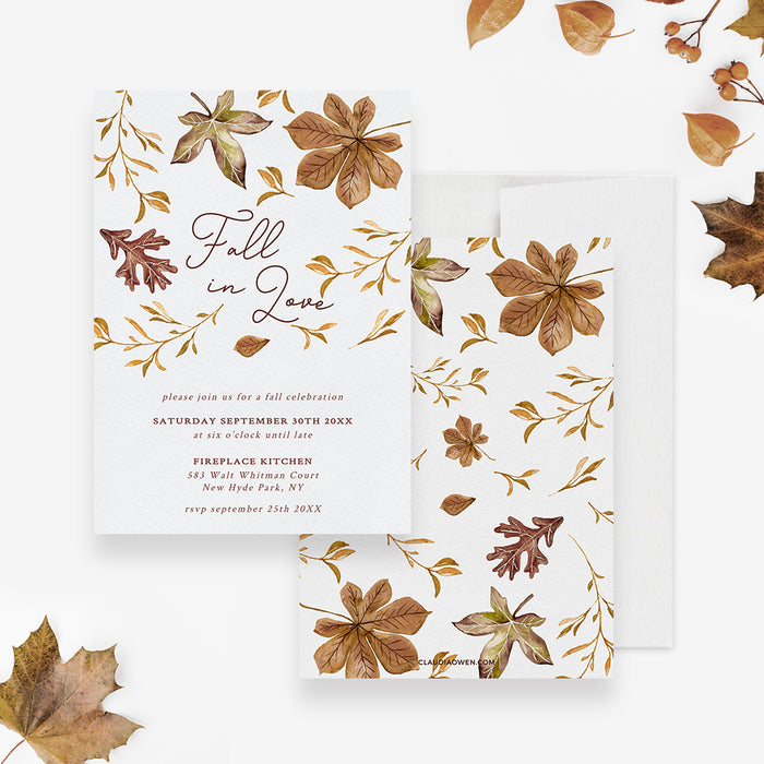 Elegant autumn party invitation design with fall foliage artwork